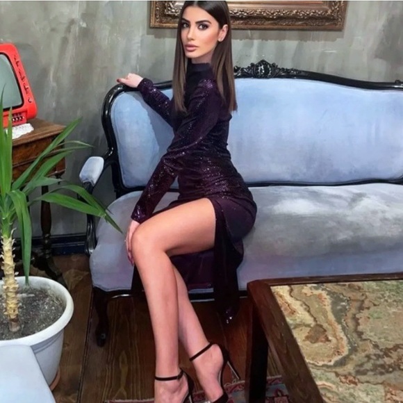 💜 ZARA FESTIVE DAYS PURPLE SEQUIN MOCK NECK MAXI DRESS! - Picture 2 of 14